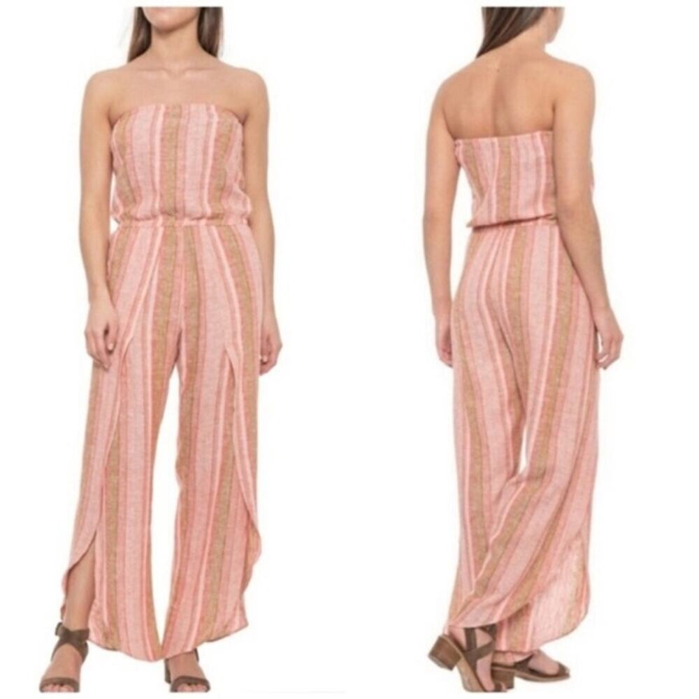 Drew Emerson Strapless Striped Open Leg Jumpsuit